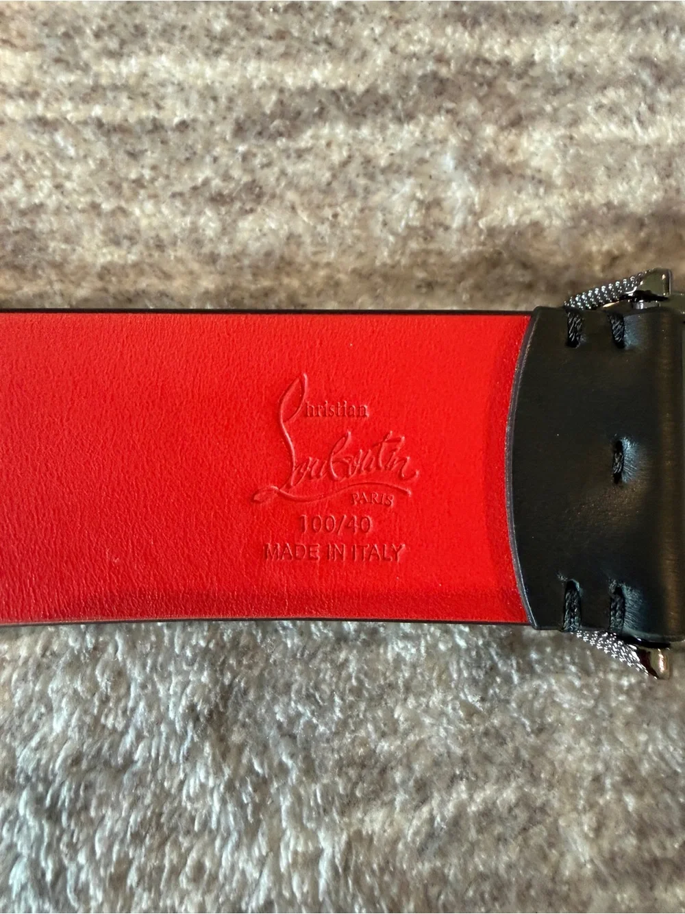 Christian Louboutin Black Leather Belt with Red Signature Buckle